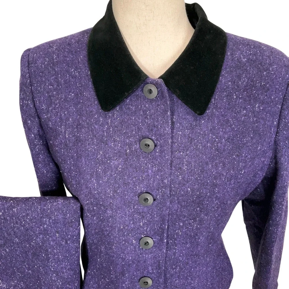 Kasper Skirt Suit Women 6P Purple Velvet Collar Professional  Wool Tweed